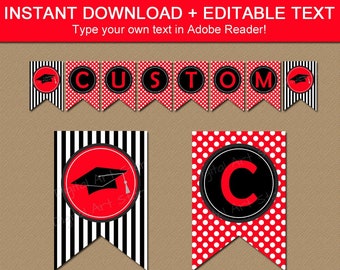 Red and Black High School Graduation Party Decorations, College Graduation Banner Template, Congratulations Banner 2024 Printable G4