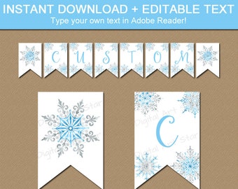 Snowflake Banner Printable - Snowflake Baby Shower Banner - Snowflake Birthday Banner - Winter Wedding Decorations - Winter Banner Template