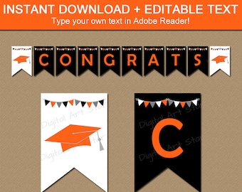 Orange and Black Graduation Banner 2024 - Editable Banner Printable - Downloadable Graduation Banner - Orange Graduation Decorations G7