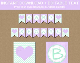 Lavender Party Decorations, Baby Shower Banner Download, Birthday Party Banner, Bridal Shower Banner, EDITABLE Banner, DIY Photo Prop BB1