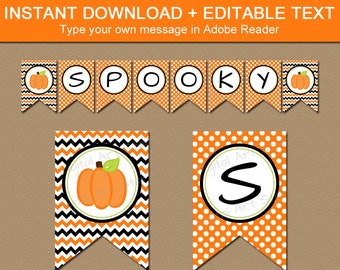 Halloween Banner Printable Fall Banner, Little Pumpkin Banner Download, Halloween Party Decorations, Halloween Bunting Banner Template BB7