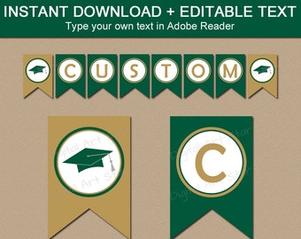 High School Graduation Banner Template, College Graduation Banner 2024, Green and Gold Graduation Decorations 2024, Editable Banner G1