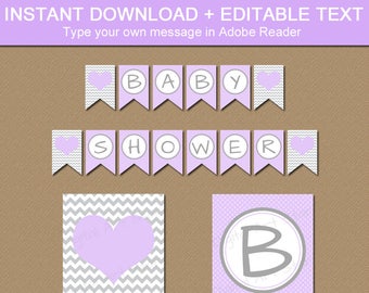 Lavender Baby Shower Banner, Lavender Bridal Shower Decorations, Oh Baby Banner, Downloadable Girl Banner, Lavender Gray Party Decor BB1