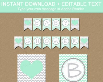 Mint Baby Shower Decorations, Mint and Gray Decor, Bridal Shower Banner, Wedding Banner, Wedding Photo Prop, Welcome Baby Download BB1