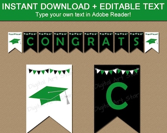 Green and Black Graduation Banner 2024, Green Graduation Decorations High School, Graduation Banner Printable, Editable Banner Download G7