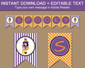 Halloween Banner - Halloween Bunting Banner - Halloween Photo Prop - Girl Halloween Party Decorations - Witch Banner Digital Download WDS