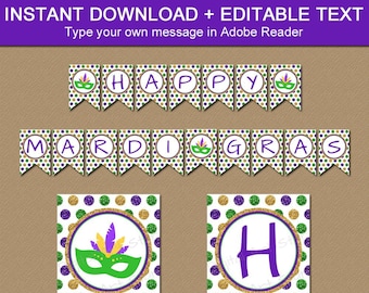 Mardi Gras Decorations, Mardi Gras Banner, Mardi Gras Birthday Banner, Mardi Gras Baby Shower Banner Instant Download, Mardi Gras Party M2