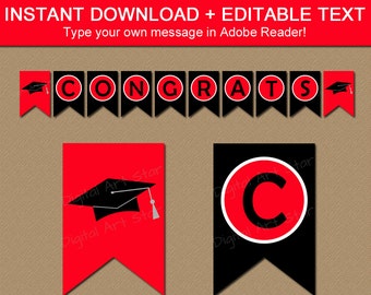 Graduation Party Decorations, Red and Black Graduation Banner Printable, High School Graduation Banner Template, College Graduation Decor G1