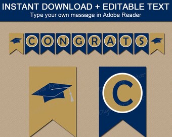 Navy and Gold Graduation Party Decoration, Editable Graduation Banner 2024, College Graduation Decor, Congratulations Banner Printable G1