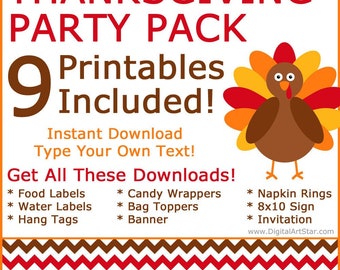 Printable Party Package for Thanksgiving, Party Supplies, Party Favors, Party Decorations, Party Ideas, Thanksgiving Bundle, Party Pack T3
