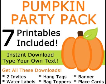 Pumpkin Party Printables, Halloween Party Pack, Pumpkin Baby Shower Invitation, Water Bottle Labels, Little Pumpkin Baby Shower Theme BB7