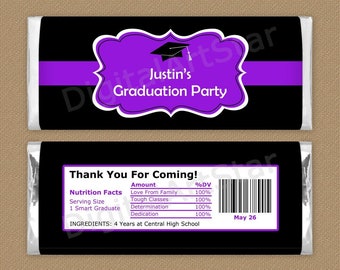 Graduation Favors 2024 - Black and Purple Graduation Candy Bar Template - Candy Bar Wrapper Thank You - Editable Candy Bar Printable G1