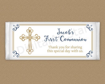 Boy First Communion Favors, First Communion Candy Wrappers for Boy, 1st Communion Chocolate Bar Wrappers, Candy Bar Label Template FC2