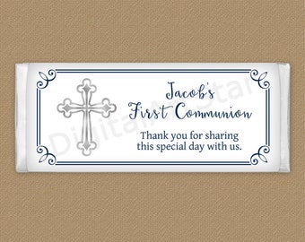 First Communion Candy Wrappers for Boy, Chocolate Bar Wrappers, Chocolate Bar Covers, First Holy Communion Favors, Chocolate Favors FC2