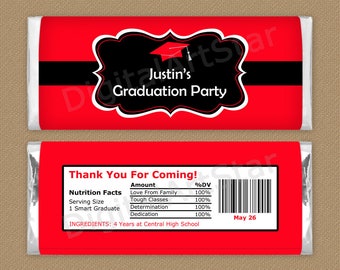 Red and Black Graduation Candy Wrappers, Graduation Favors, High School Graduation Party Ideas, Graduation 2024 Printables Template G1