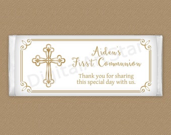 Editable First Communion Favors, First Communion Candy Bar Labels, Candy Wrappers, Printable Chocolate Bar Wrapper, Chocolate Favors FC2