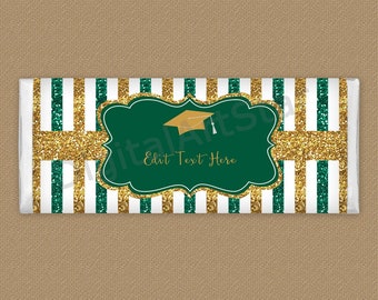 Green and Gold Graduation Candy Bar Wrapper Printable - Graduation Party Favors College - High School Graduation Favors Template G9