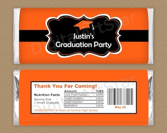 Orange Graduation Party Favors, 2024 Graduation Candy Bar Wrapper Thank You, Editable Chocolate Bar Wrappers, Printable Candy Bar Labels G1