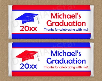 Red White and Blue Graduation Favors 2022, Printable Graduation Candy Wrappers, Chocolate Wrapper Graduation, Candy Bar Labels Graduation G1