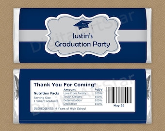 Navy Graduation Favors, Printable Graduation Candy Bar Wrapper, Graduation Candy Bar Label, Graduation Party Favors, Editable Template G1