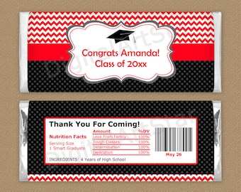 Red and Black Graduation Candy Wrapper Template, 2024 Graduation Party Favors, Graduation Chocolate Bar Wrappers, Thank You Favors G3