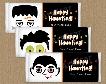 Halloween Candy Bar Wrappers Download, Halloween Monster Party Favors for Kids, Chocolate Wrappers, Happy Haunting Candy Bar Label Printable