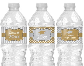 2024 Graduation Water Bottle Labels Gold and Silver Graduation Party Decorations College Graduation Party Printables Grad Party Decor G4