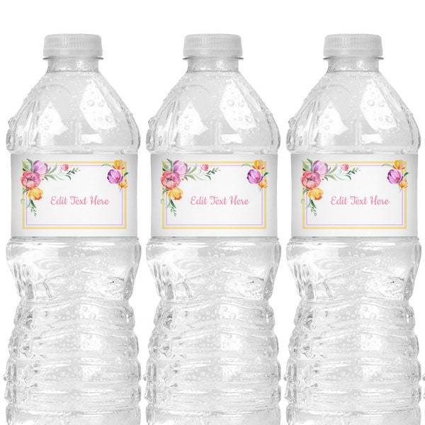 Floral Water Bottle Labels Printable - Spring Water Bottle Stickers - Spring Baby Shower Decorations - Floral Birthday Decorations for Women