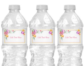 Floral Water Bottle Labels Printable - Spring Water Bottle Stickers - Spring Baby Shower Decorations - Floral Birthday Decorations for Women