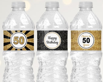 50th Birthday Water Bottle Labels, 50th Birthday Party Decorations, Cheers to 50 Years, Happy Birthday Decorations for Men or Women B11