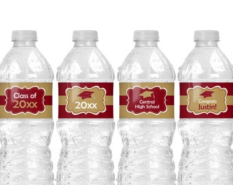 Graduation Party Decorations 2024, Burgundy and Gold Graduation Water Bottle Labels PRINTABLE, Graduation Decorations High School G1