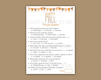 Fall Trivia Game Printable - Fall Party Games - Fall Games for Adults - Fall Games for Kids - Happy Fall Printable Game - Trivia Game Sheets