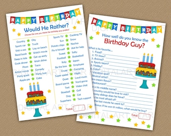 Birthday Party Games for Adults, Printable Birthday Games Adult, Birthday Game Bundle, Would He Rather, Who Knows the Birthday Guy Best B9