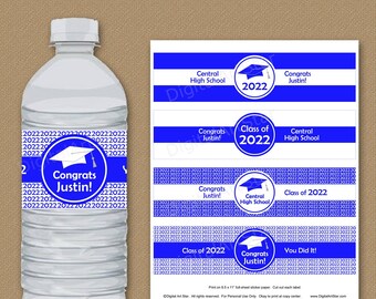 Royal Blue and White Graduation Water Bottle Labels Party - Etsy