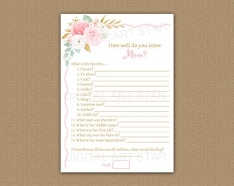 How Well Do You Know Mom, Mothers Day Who Knows Mom Best, Mother's Day Game Printable, Mothers Day Activity for Kids and Adults FL1