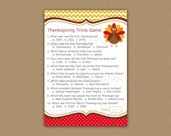 Thanksgiving Trivia Game - Thanksgiving Games Printable - Thanksgiving Games for Adults - Thanksgiving Party Games Instant Download T1