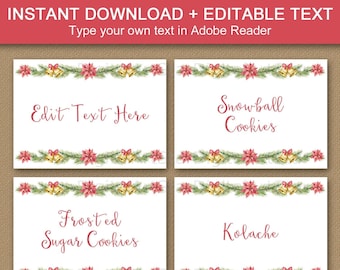 Holiday Place Cards - Christmas Food Labels - Editable Christmas Labels - Printable Christmas Food Tent Template - Buffet Labels - Food Tags