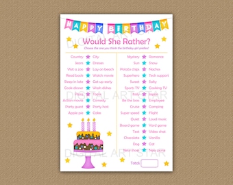 Would She Rather Birthday Template, Girl Birthday Games, This or That Birthday, Birthday Games Adult, Birthday Games for Her Printable B9