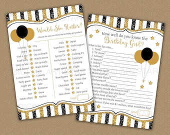 Birthday Game Bundle, 50th Birthday Games Printable, Who Knows the Birthday Girl Best, Would She Rather, Birthday Games for Women B4