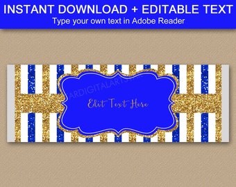 Royal Blue and Gold Candy Bar Wrappers, Blue and Gold Baby Shower Favors, Chocolate Bar Wrapper, Baby Shower Printables, Birthday Favors B4