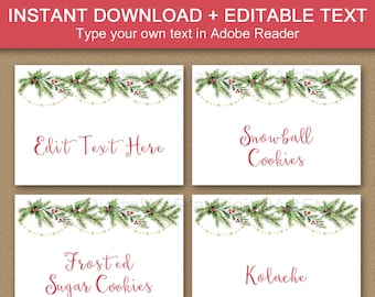 Editable Christmas Labels - Holiday Place Card Template - Christmas Food Labels Printable - Food Table Labels - Food Tent Cards Download