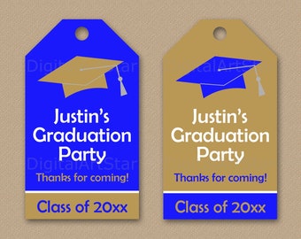 Blue and Gold Graduation Favor Tags Printable, Graduation Hang Tag Template, High School Graduation Tags, College Graduation Tags 2024 G1