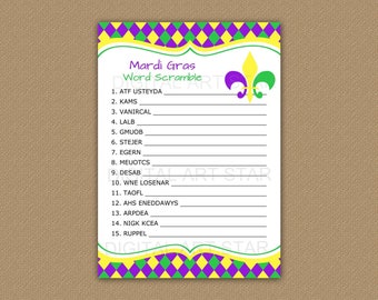 Mardi Gras Word Scramble Game Template - Mardi Gras Word Game Printable - Mardi Gras Game - Mardi Gras Word Unscramble Game Download M1