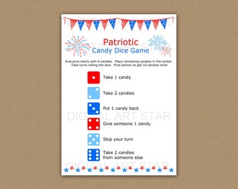 Patriotic Candy Dice Game, 4th of July Candy Dice Game, Patriotic Games for Kids, July 4th Party Games, Fourth of July Games Printable  P4