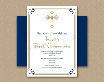 First Communion Invitation Boy Digital, Boys First Communion Invitation Template Download, PRINTABLE 1st Communion Invite Personalized FC2