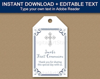 First Communion Favor Tags Instant Download, 1st Communion Tags Printable, Thank You Tags, Gift Tags, Hang Tags, Bag Tags, Editable Tags FC2