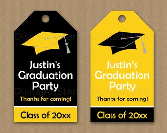 Black and Yellow Graduation Tags for Favors - 2024 Graduation Thank You Tags - Graduation Gift Tags Printable Editable - Party Favor Tags G1