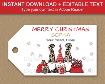 Gnome Christmas Tags Printable - Holiday Gift Tags - Editable Christmas Tag Template - Christmas Favor Tag - Christmas Treat Tags - Hang Tag