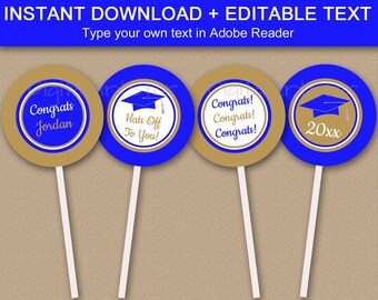 Royal Blue and Gold Graduation Party Decorations 2024 Graduation Cupcake Toppers Printable Boy High School Graduation Party Ideas G2