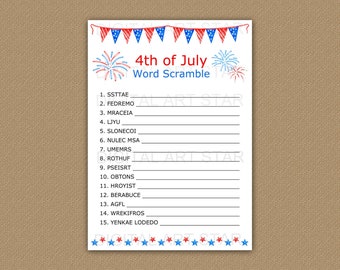 Printable Word Scramble, 4th of July Word Unscramble Game, 4th of July Game, Fourth of July Games Printable, Fourth of July Word Scramble P4